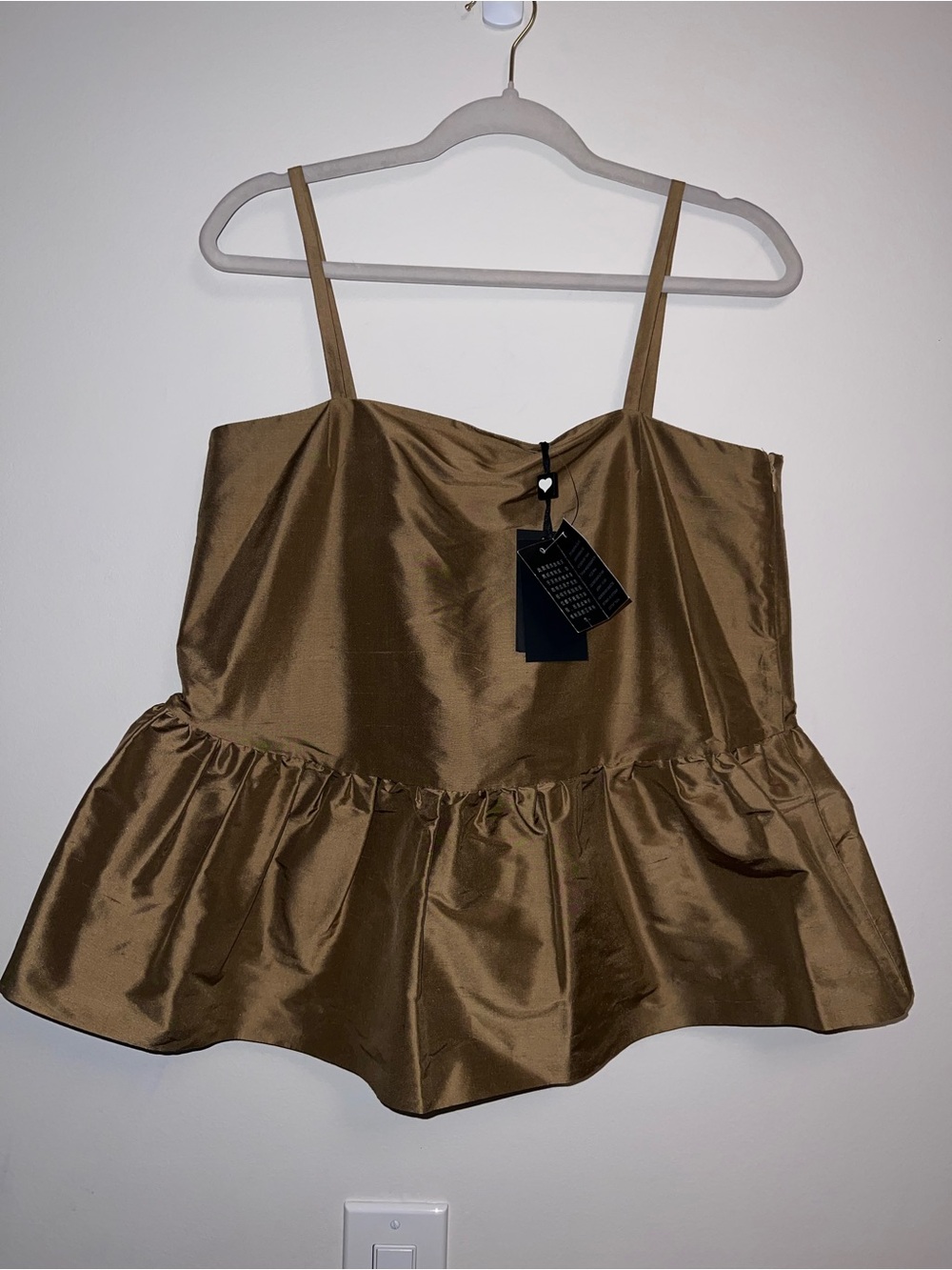 TWINSET 100% Silk Taffeta Peplum Camisole Tank Top Sand Dark Gold New sz 44